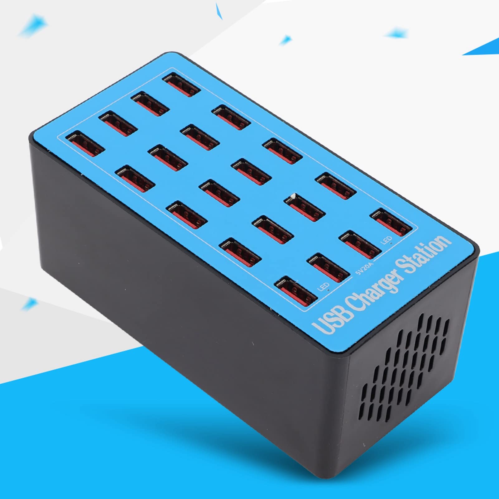 Caricatore per hub USB da 100 W e 20 porte, adattatore di alimentazione da parete, stazione di ricarica rapida, protezione multipla, design antiscivolo, per tablet telefonici (20 porte)
