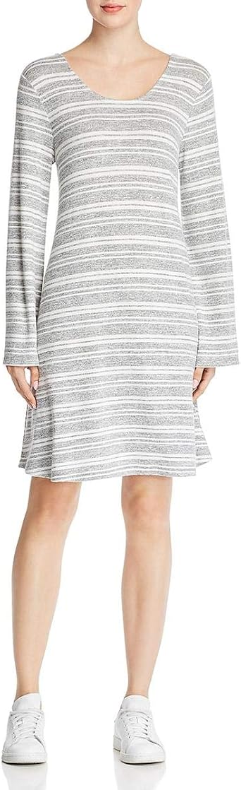 Cupio Womens Striped Bell Sleeves Casual Dress Gray S