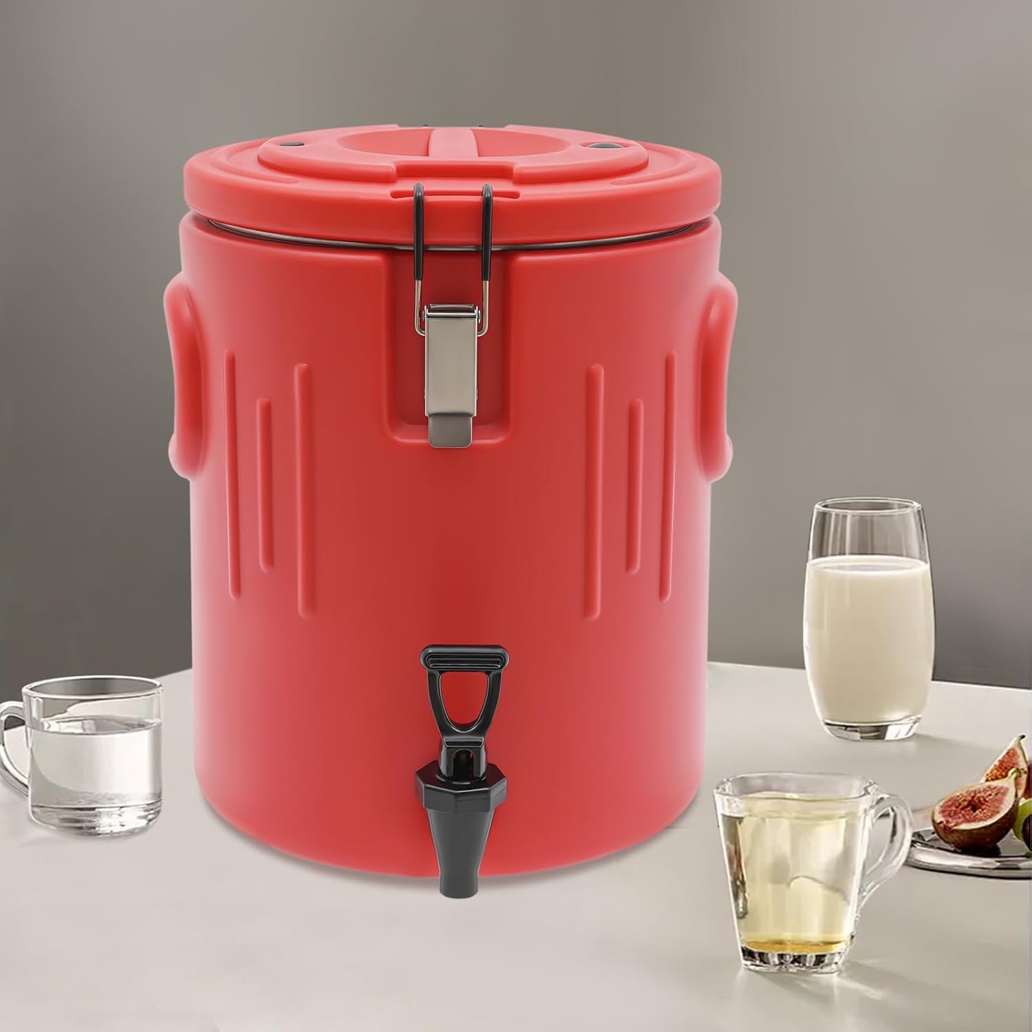 Genérico Dispensador de Bebidas portátil Aislado con Grifo y Tapa de Bloqueo - Contenedor de Bebidas frías y Calientes para café, Sopa, Agua, Ideal para Catering y restaurantes