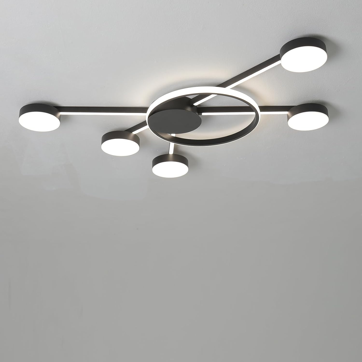 Luxury Ceiling Light Fixture Brightness Adjusted with Remote Control for Living Room Dining Room Bedroom LED Chandelier Black/Chrome 3000K-6000K (Black-DCFH020-6T)