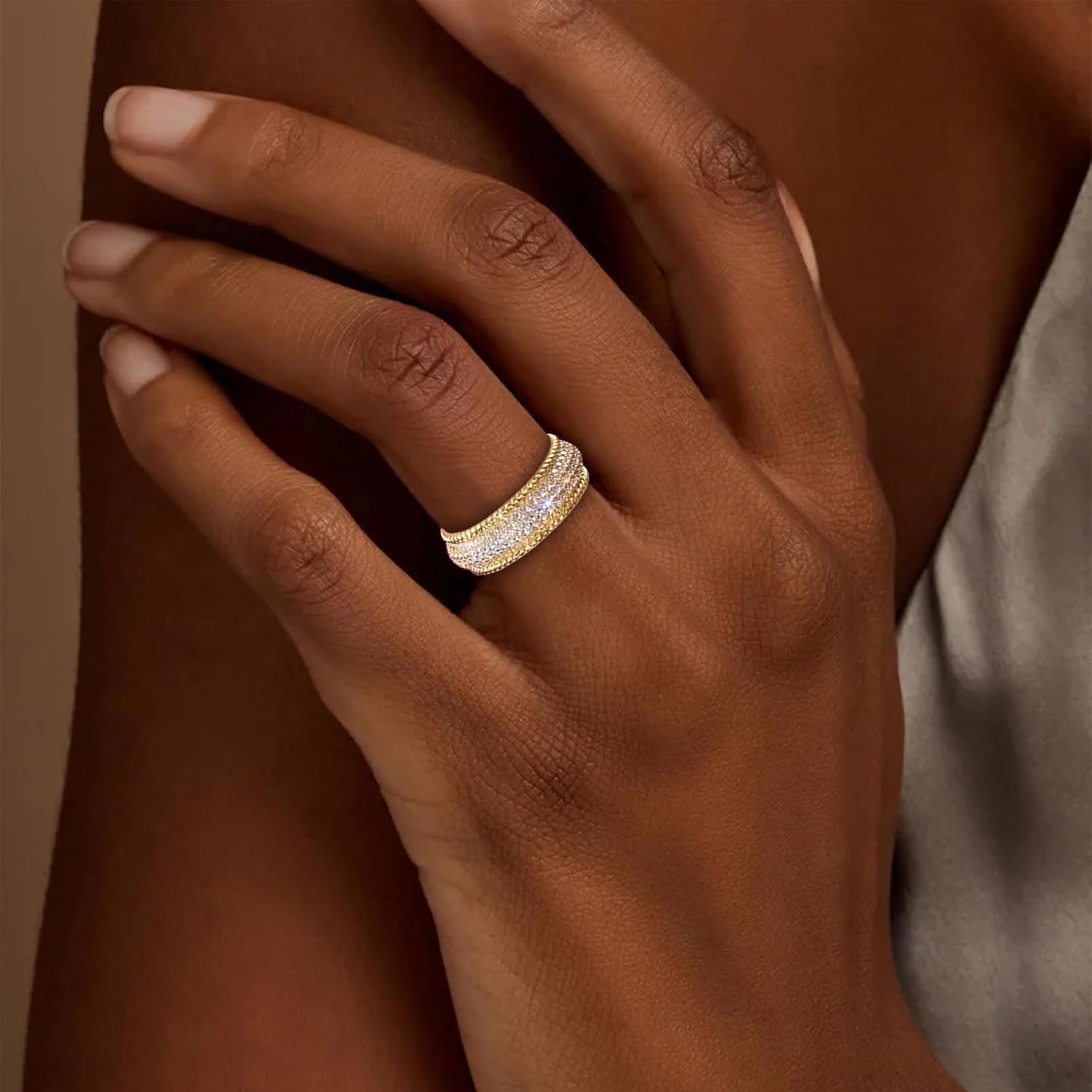 OCHCOH Cocktail Ring for Men Pendant Necklace – Gold Plated Iced Out Cubic Zirconia Ring with Adjustable Chain, Bold Jewelry Gift for Him - Image 4