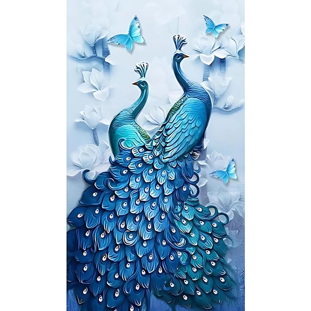 CRYSENDO DIY Diamond Crystal Painting Kit | Embroidery 5D Peacock Couple Diamond Painting | Mosaic Cross Stitch Full Drill Diamond Painting | Ideal for Gifts, Home Wall Decor (30X49cm)