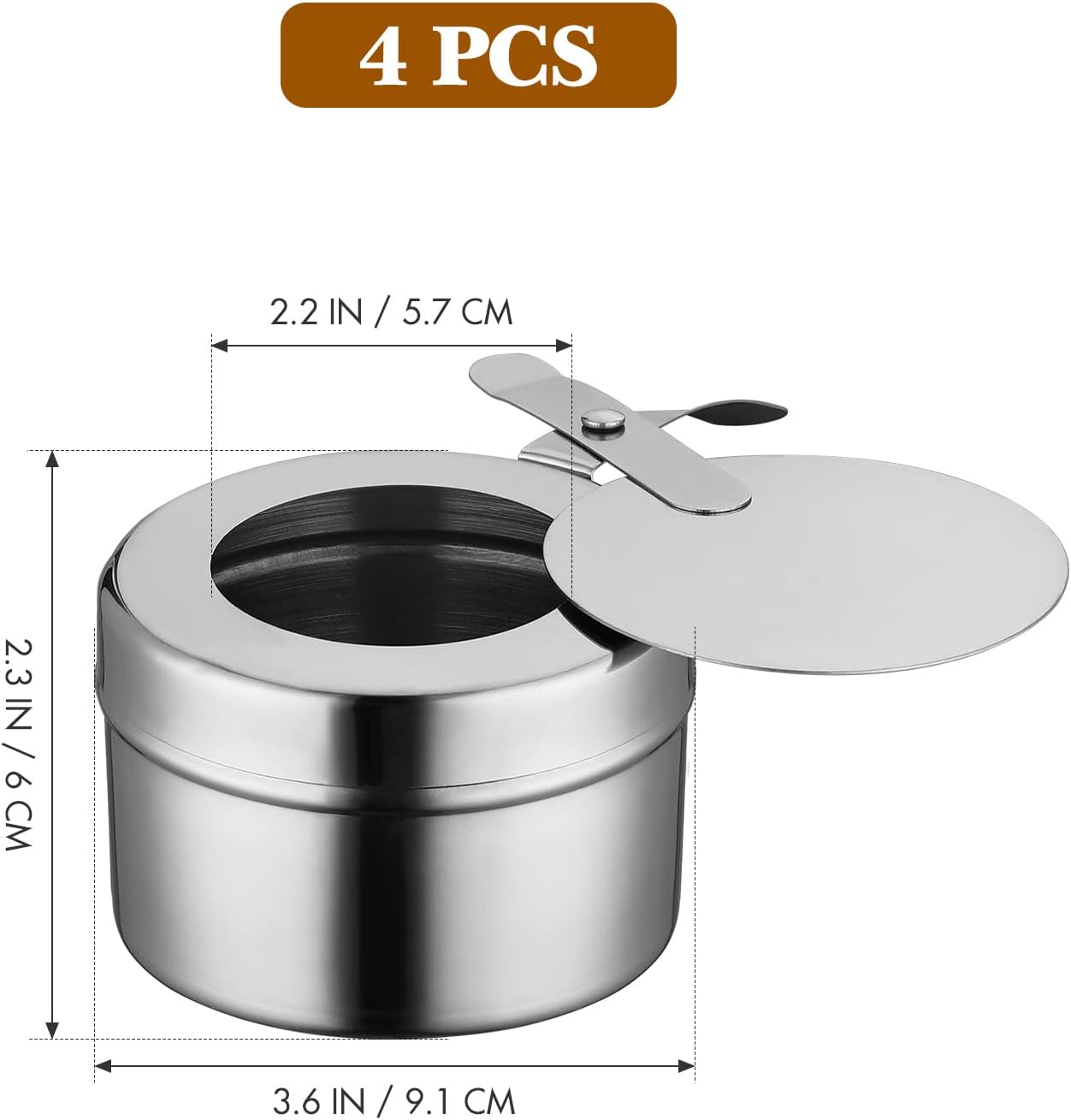 4Pcs Stainless Steel Alcohol Stove Holder with Cover for Buffets, Barbecue, Camping, and Outdoor Cooking - 6.10X3.54X2.32Inch, Silver