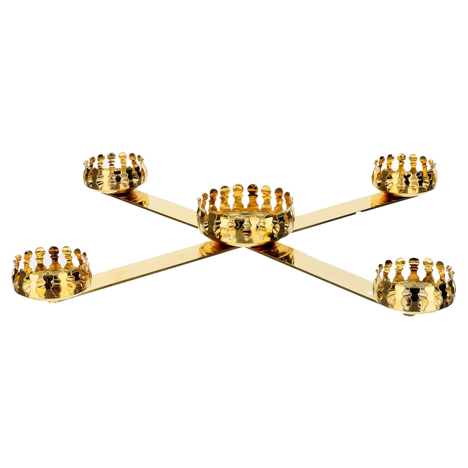Holyart Avvento: Candeliere Avvento dorato 4 candele e cero centrale 45 cm