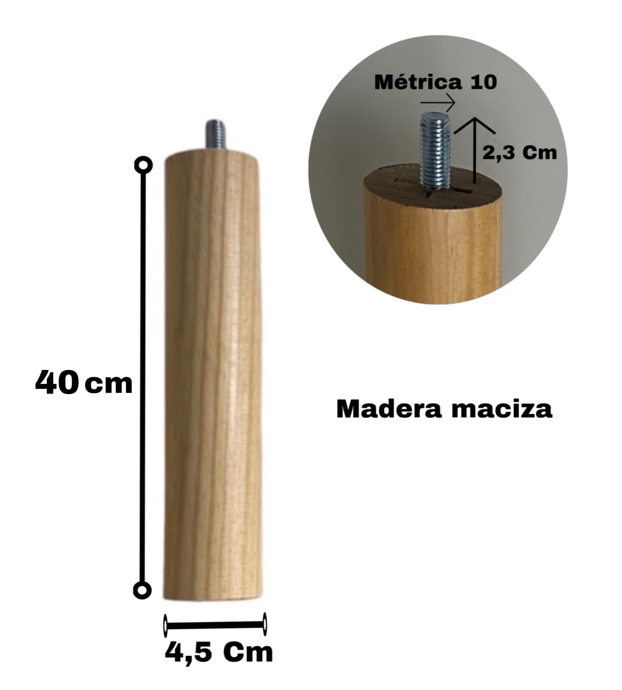 Füße für Lattenrost und gepolsterte Füße, in verschiedenen Größen und Farben (Natur, 4 Stück, 40 cm)