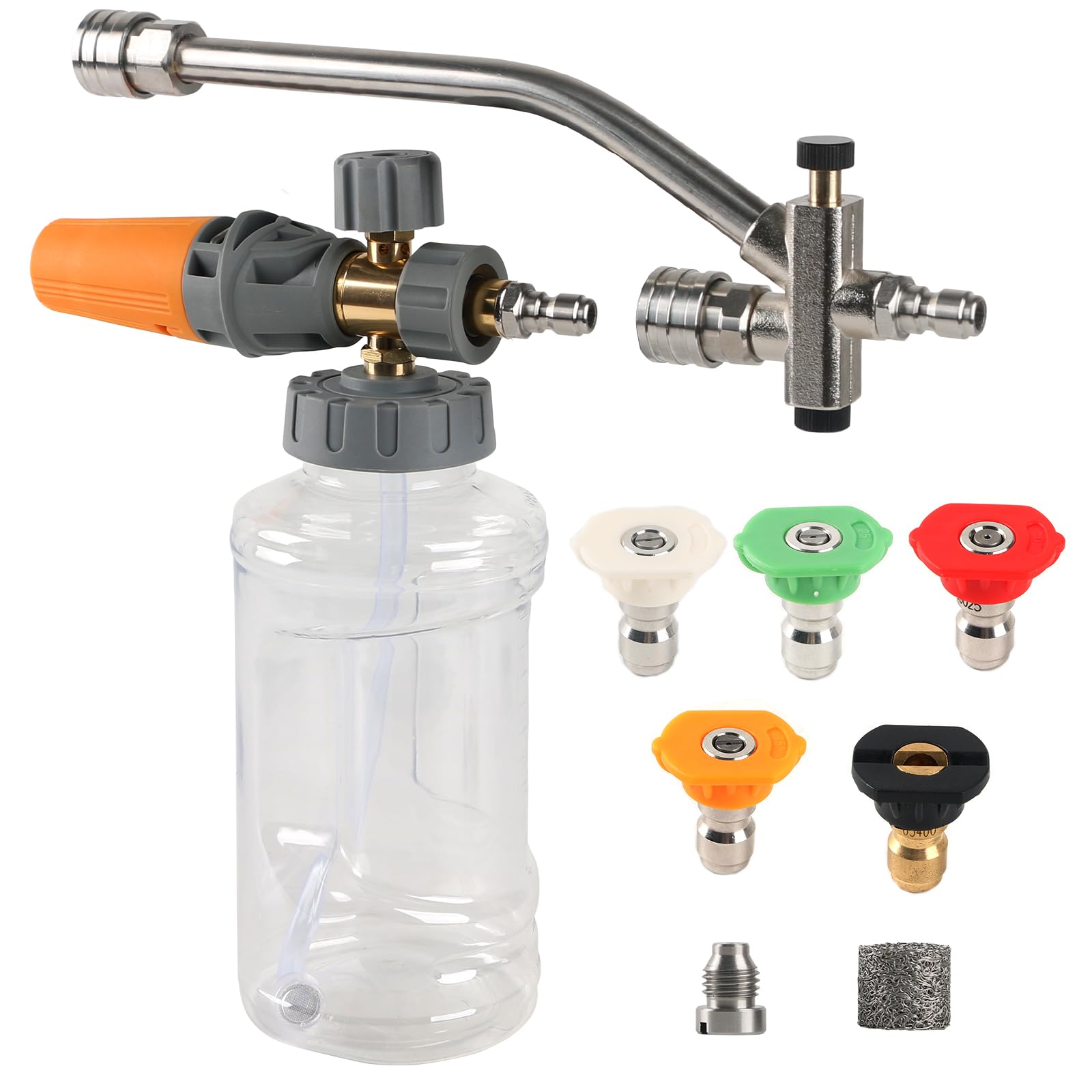 Canon à Mousse pour Nettoyeur Haute Pression avec Accessoire à Double connecteur, 1 L réglable de 6,35 mm, Distributeur de Savon, buse de pulvérisation pour Lavage de Voiture, Nettoyage de Cour