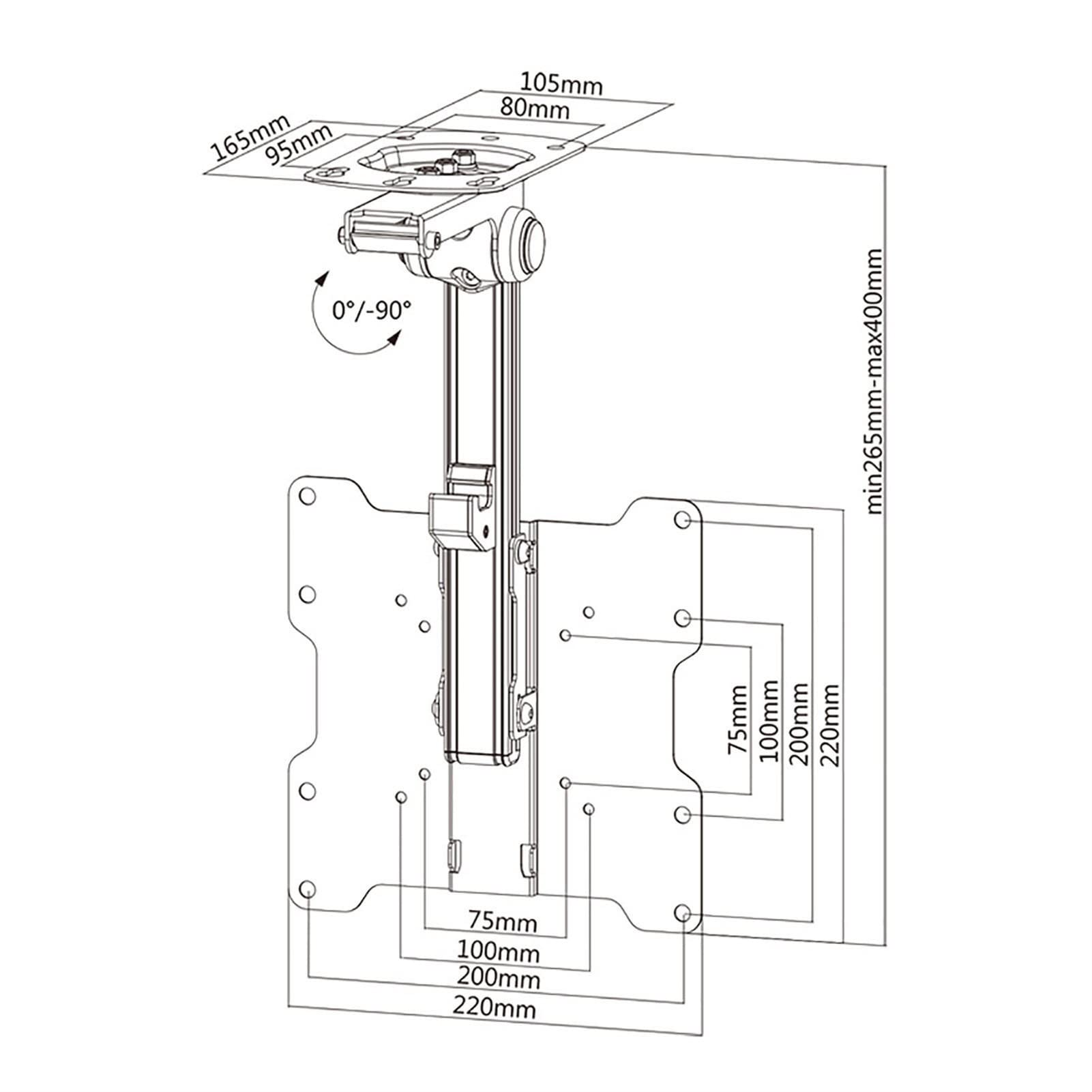 Soporte de techo para TV – Soporte manual abatible para pantallas planas de 17 a 37 pulgadas – Soporte de montaje plegable en techo inclinado para monitores y televisores