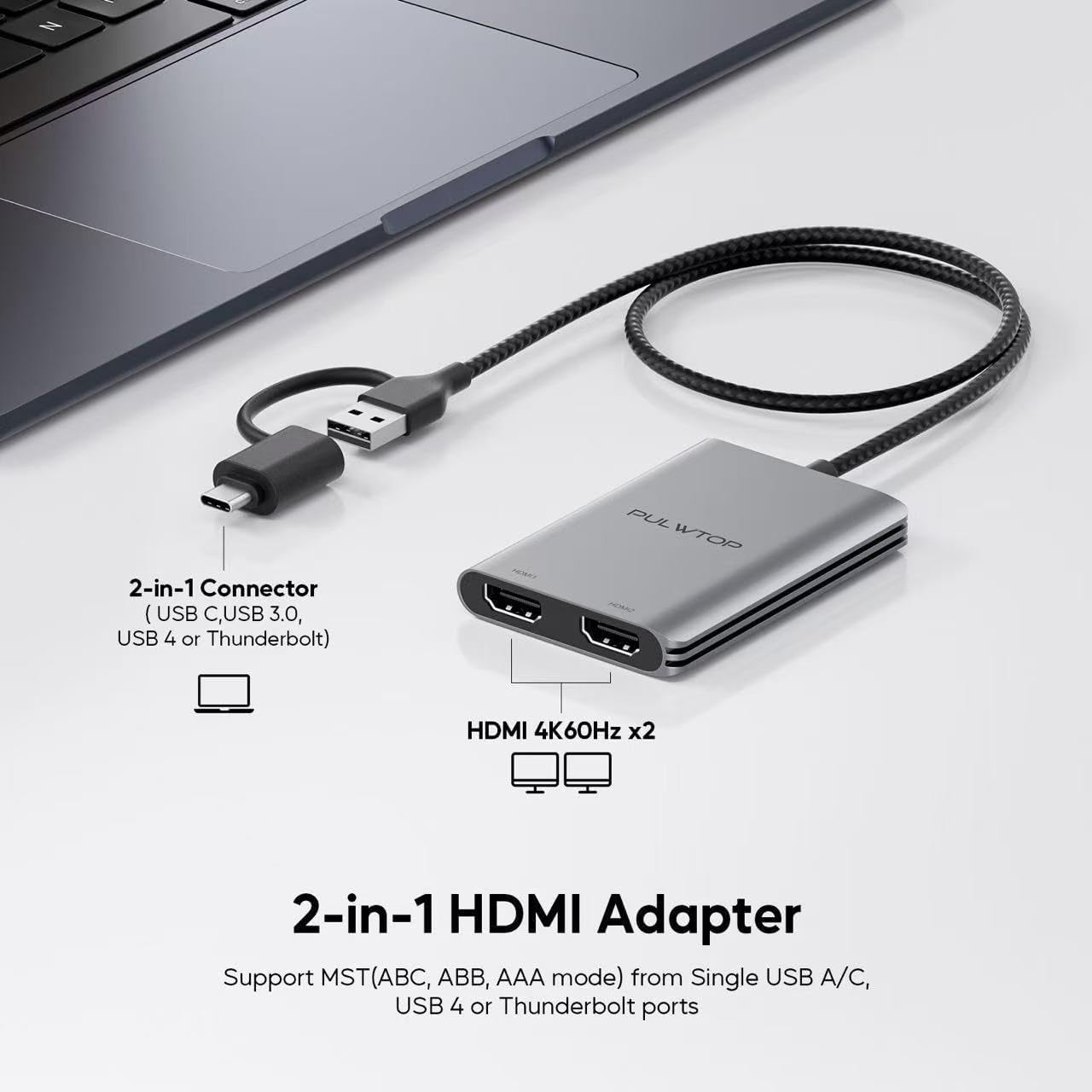 Displaylink Adapter, USB C to HDMI Adapter with Dual Monitor for Mac M1/M2/M3/M4, USB C to Dual HDMI for MacBook, Laptops, iMac, Driver Required