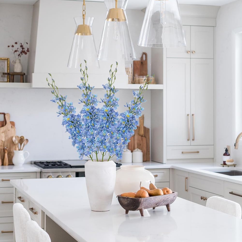 DILATATA 37'' Blue Delphinium Artificial Flowers Larkspur Faux Silk Bouquet for Tall Vases, Home & Wedding Floral Arrangements Indoor Decor,Delphinium Bulk Set for Centerpieces Garden Decorations