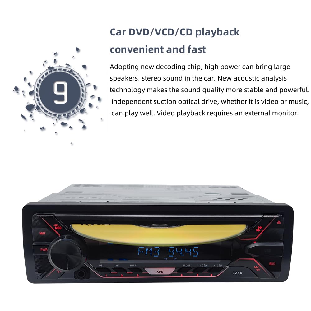 Autoradio Bluetooth Panel Desmontable 1 DIN 12V Radio para Coche Radio FM estéreo MP3 Bluetooth CD VCD Receptor Multimedia USB para Coche MP3 SD