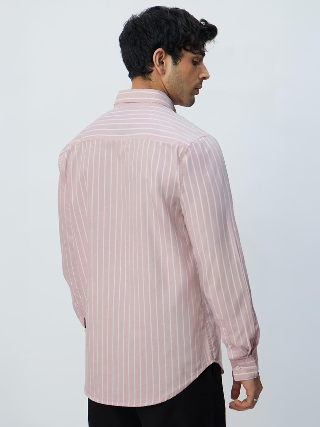 The Souled Store Camicia slim fit: strisce lilla uomini e ragazzi maniche lunghe collo colletto bottoni davanti a righe vestibilità regolare camicia leggera in cotone per tutte le stagioni