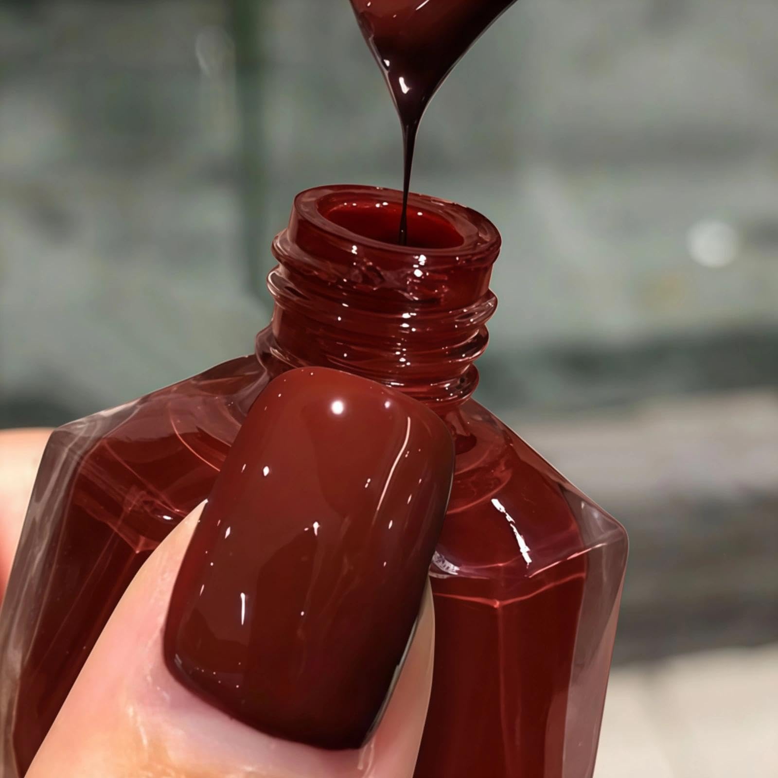 Red Brown Nail Polish, Quick Dry & Long Lasting Burgundy Nail Varnish, High Glossy & Chip Resistant Maroon Nails Polish, Breathable Deep Cherry Red Nails Varnish for DIY Nail-Art Manicure