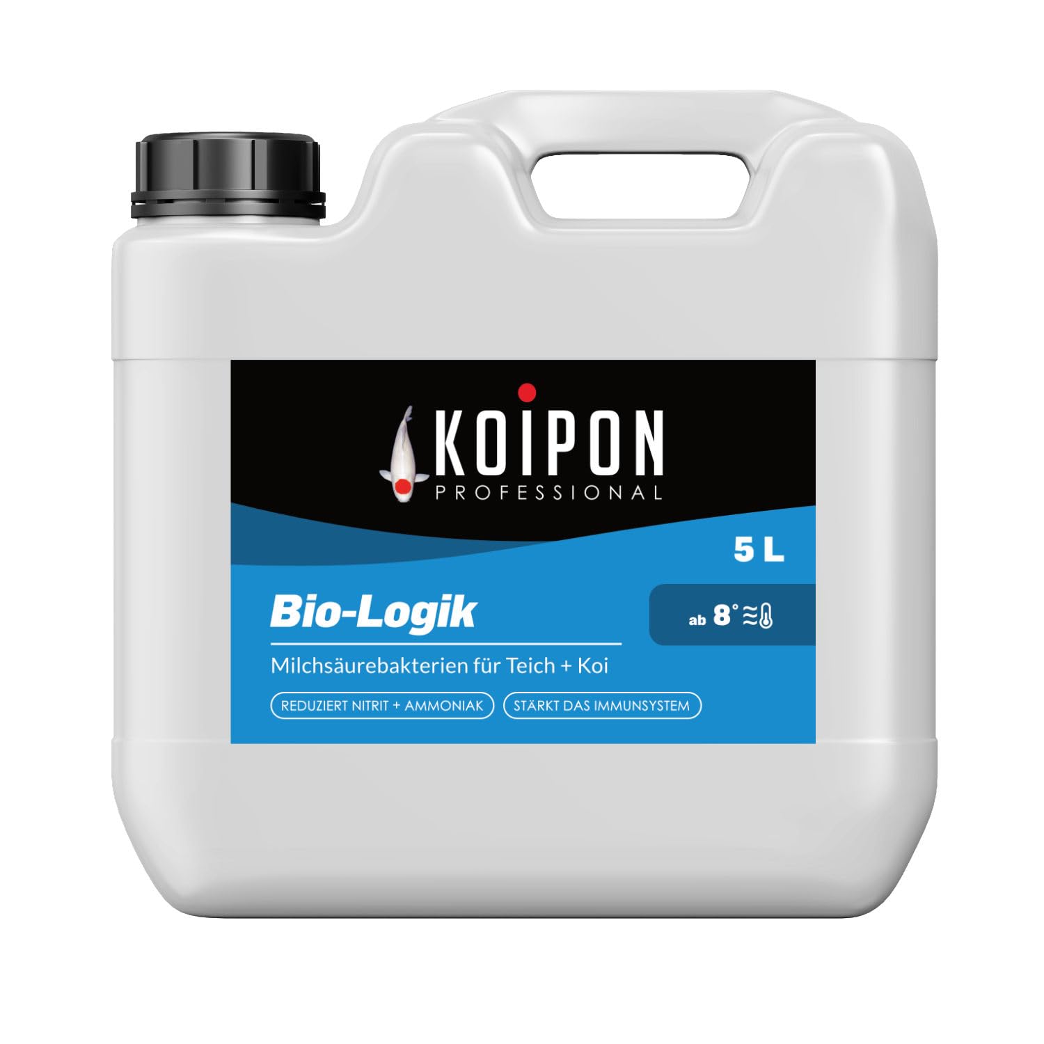 KOIPON Bio-Logik, Teich Milchsäurebakterien 5 l, Teich Bakterien zur Teichpflege vom Gartenteich & Fischteich | Reduziert Ammoniak, Nitrit und Algenwuchs