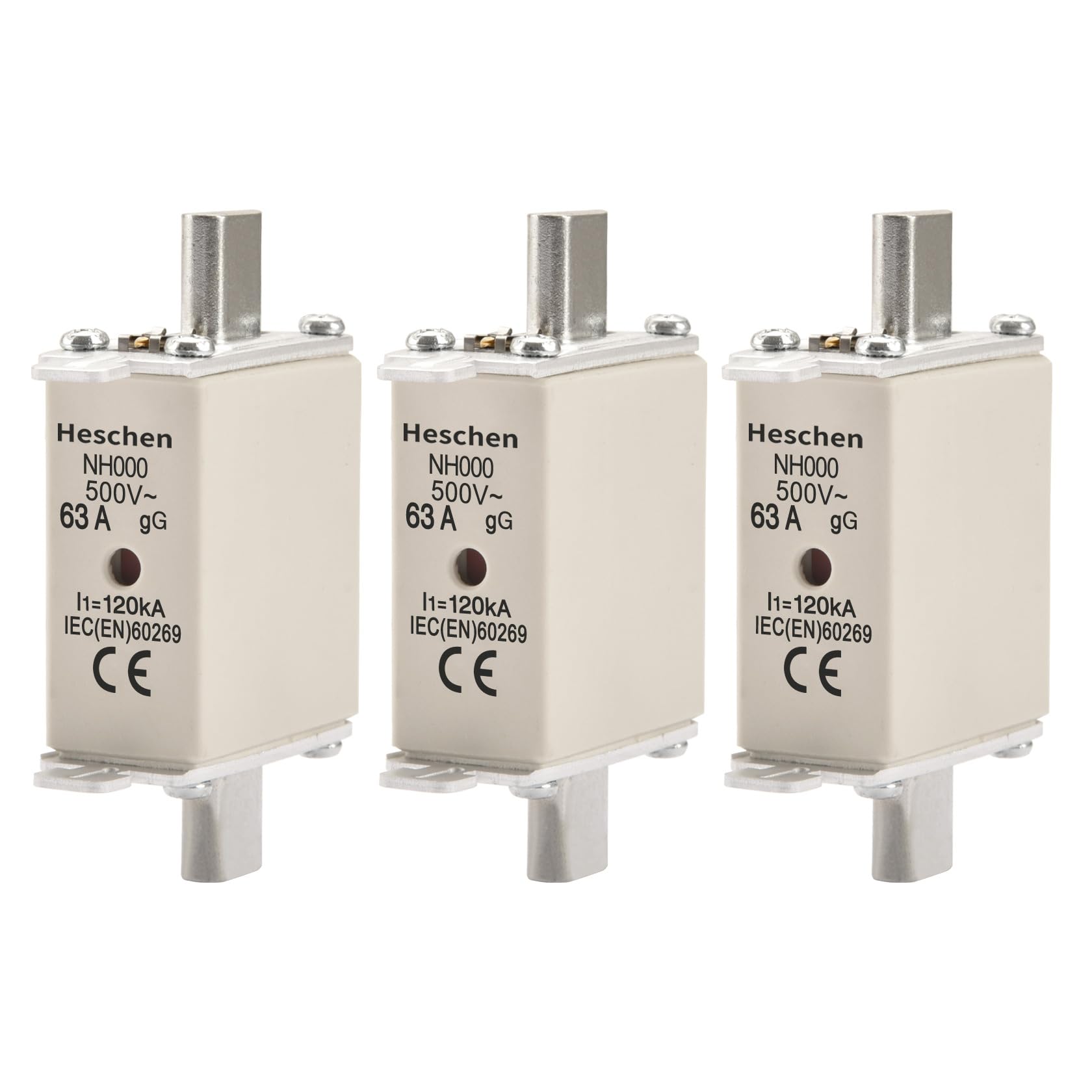 Heschen NH Fusible NH000 63A gG, Indicador Frontal, Detector Combinado, 3 unidades (63A)