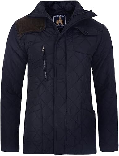 mens quilted jacket with shoulder patch