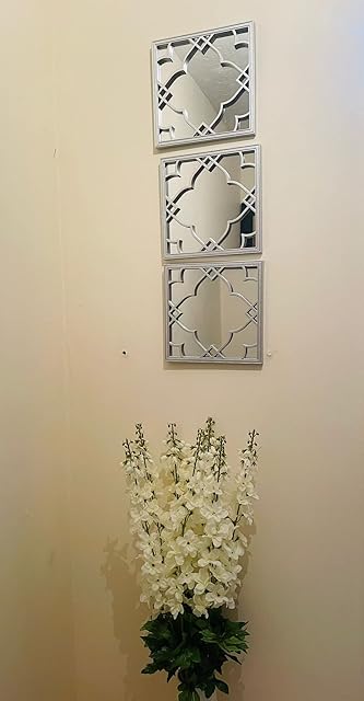 WiseAccordio® | Silver Moroccan Tile Mirrors Set of 3 Mirror Living Room, Home Decor & Bedroom | Square Mirror for Hanging and Wall Decor | Small Mirrors, Sliver Home Accessories | Gifts Home