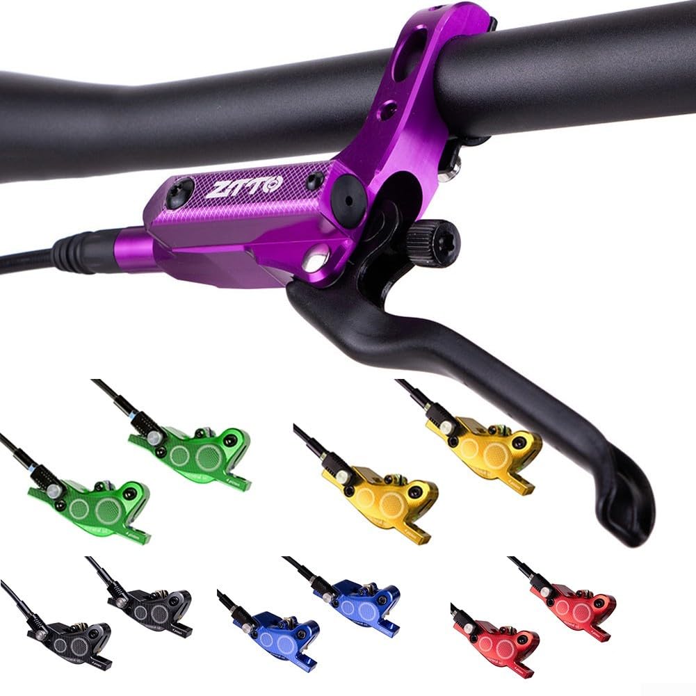 Honseadek Hydraulisches Bremsen-Set für Fahrrad-Scheibenbremsen mit 4 Drücken, Kolben, Mountainbike, ein Paar hydraulische Bremsen aus Aluminiumlegierung (blau)