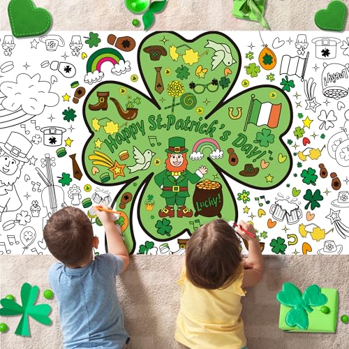 OHOME St Patrick's Day Giant Coloring Poster/Tablecloth - 72×30 Inch St Patricks Day Crafts for Kids,St Patricks Day Gifts Games Activities Toys Decor Party Decorations