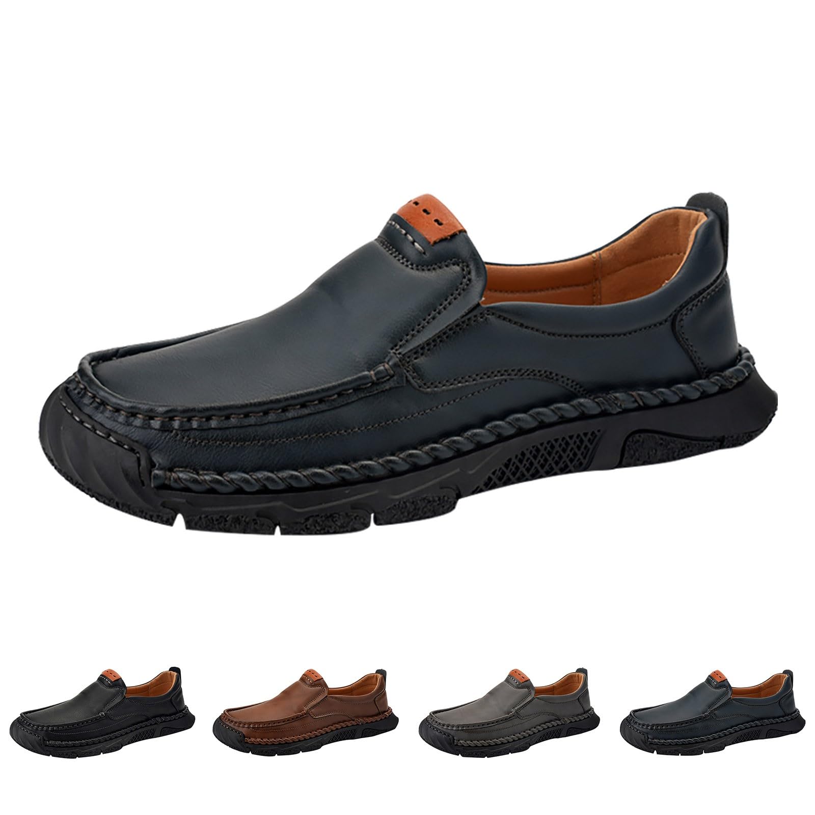 Zapatos de cuero para hombre, talla grande, zapatos informales, ligeros, mocasines de negocios, sin cordones, zapatos de caminar, cómodos, zapatos planos, pies anchos, zapatos de traje, para uso
