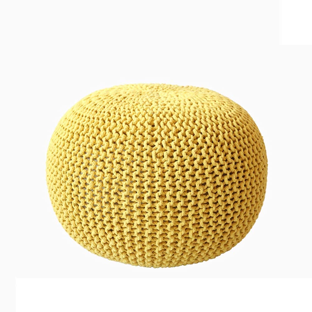 Pouf tabourets ronds tressés jaune pour le salon et coin lecture cosy