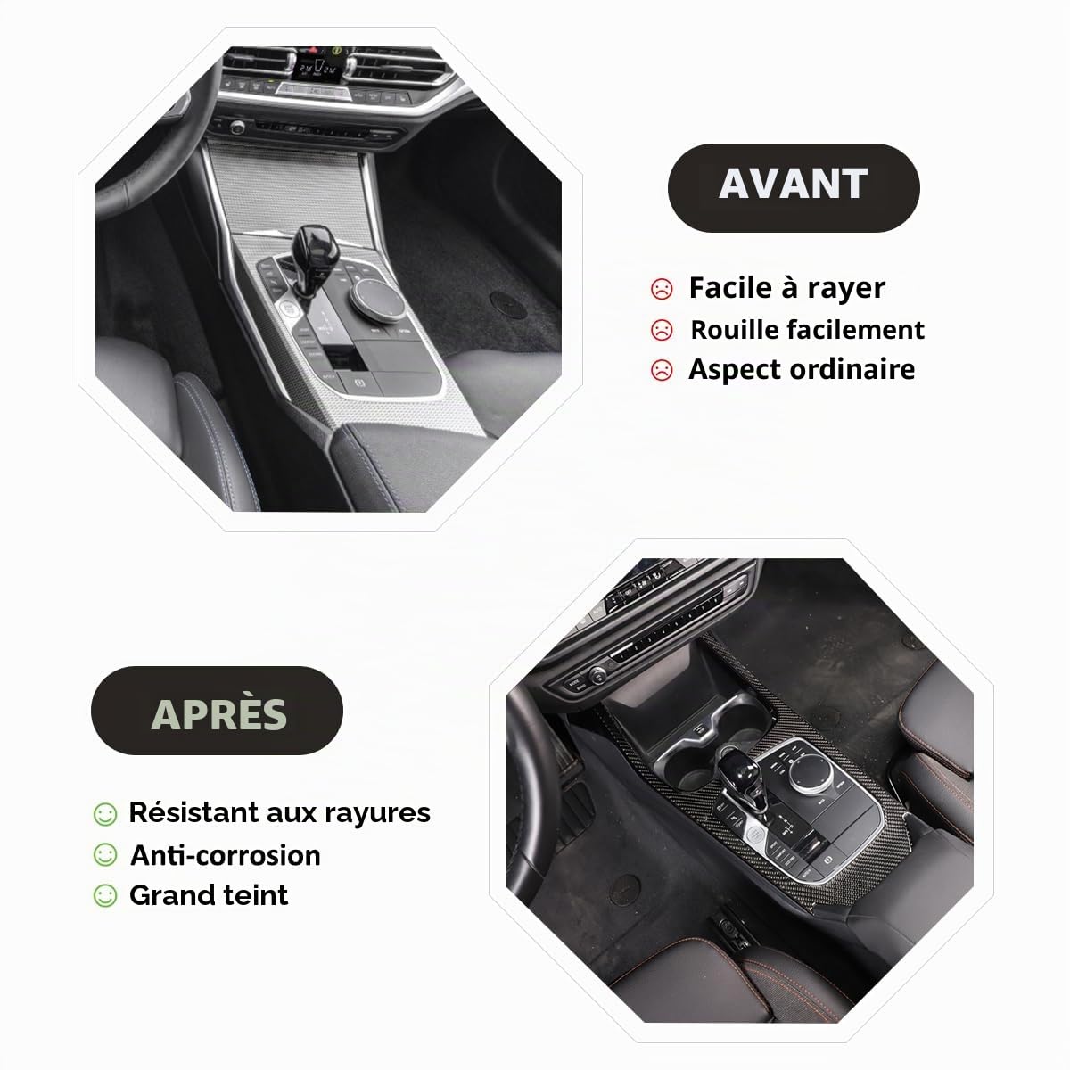 Garniture de levier de vitesse en fibre de carbone souple pour B-M-W 1 Series 2 Series F40 F44 2020-2023 Panneau de commande central de voiture Décoration de cadre autocollant Accessoires de voiture