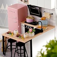 Vista 4 de Lannso Kit de casa de muñecas en miniatura, kit de casa de muñecas con cubierta a prueba de polvo, mini casa de muñecas de madera hecha a mano