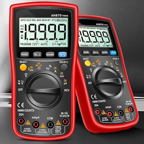 AN870 Digital Multimeter 19999 Counts NCV Live Wire Detection Backlit Display Auto Range AC DC Voltage Current Resistance Capacitance Temp Tester, with(Red)