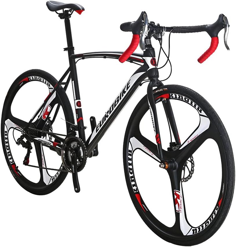 EUROBIKE 700C Road Bike XC550 54CM 3 Spoke Mag Wheel 21inch Steel Frame 21Speed Disc Brake Road Bicycle for Men BlackRed : Sports & Outdoors