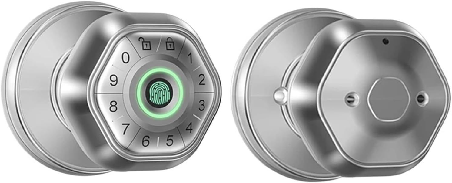 Smart Lock, Smart Fingerprint Door Lock Electronic Lock Round Knob With Password/Key/APP Unlock(Bianco)