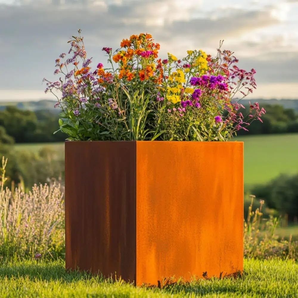 Tulipy Corten Steel 60/50/40Cm Square Planter | Pre Rusted | Flatpacked | Easy To Assemble | No Fixings Needed (L60cm X W60cm X H60cm)