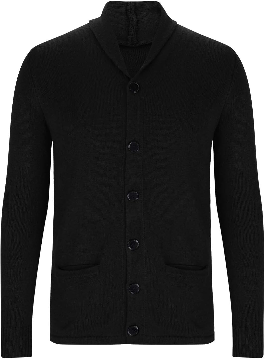 Mens Knit Cardigan Sweaters Open Front Button Down Shawl Collar Long Sleeve Sweater Outerwear with Pocket