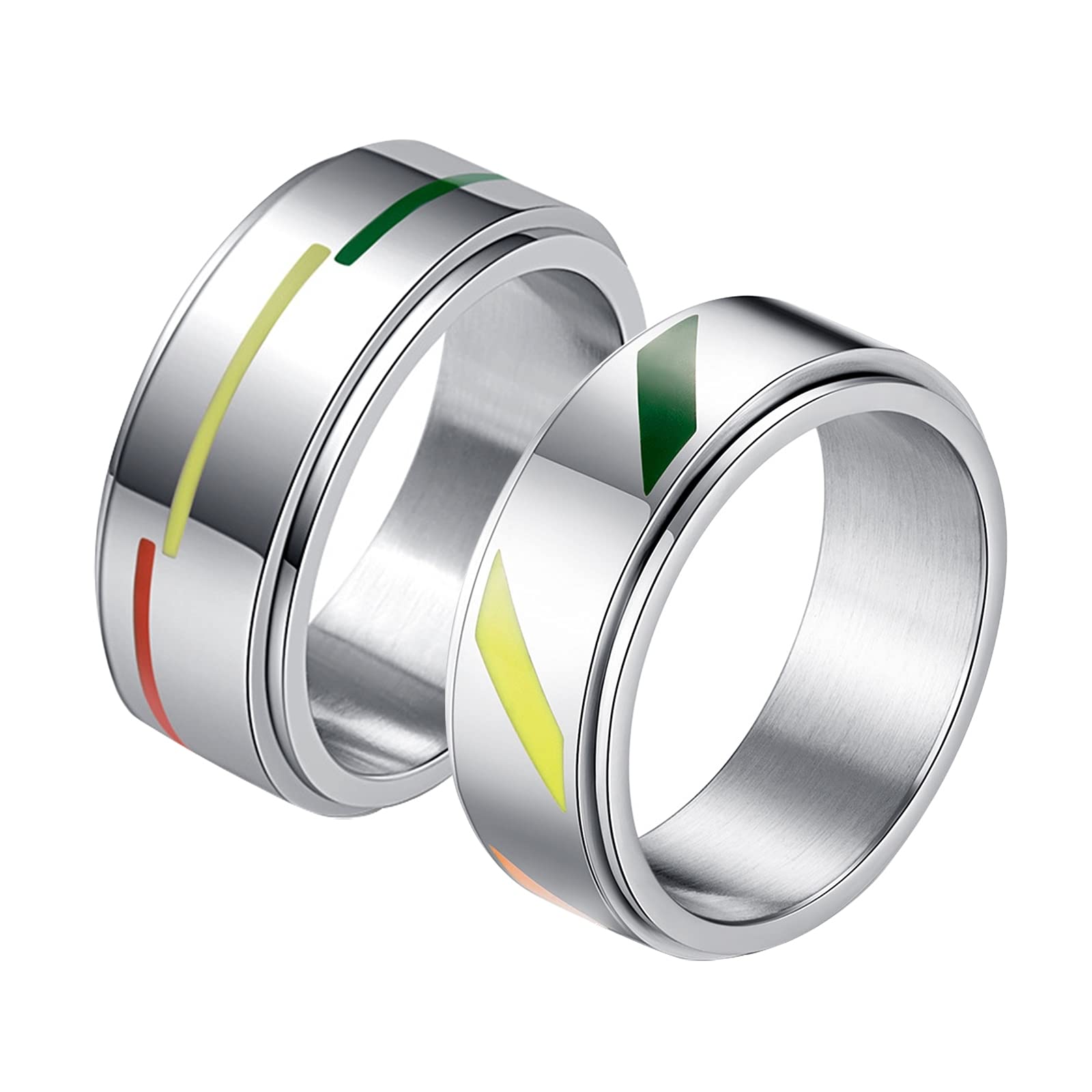 AmDxD Alianza para boda, plata, acero inoxidable, anillo de compromiso, arco iris, color plateado, W59 & M61.5, Acero inoxidable, Sin piedras preciosas,
