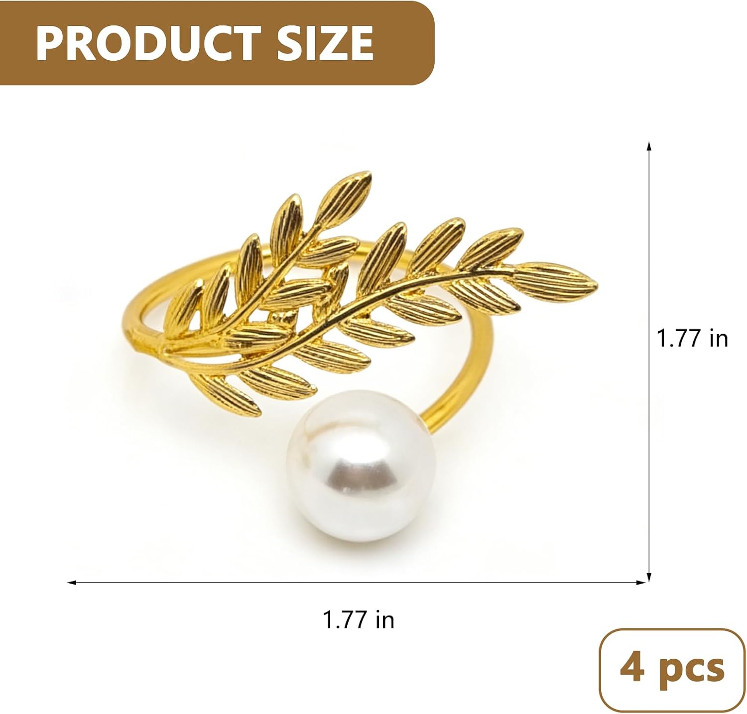Set of 4 Gold Pearl Napkin Rings Metal Rings for Napkins with Wheat Ear Design Elegant Table Decoration for Family Dinner Wedding Party Napkin Holder Rings