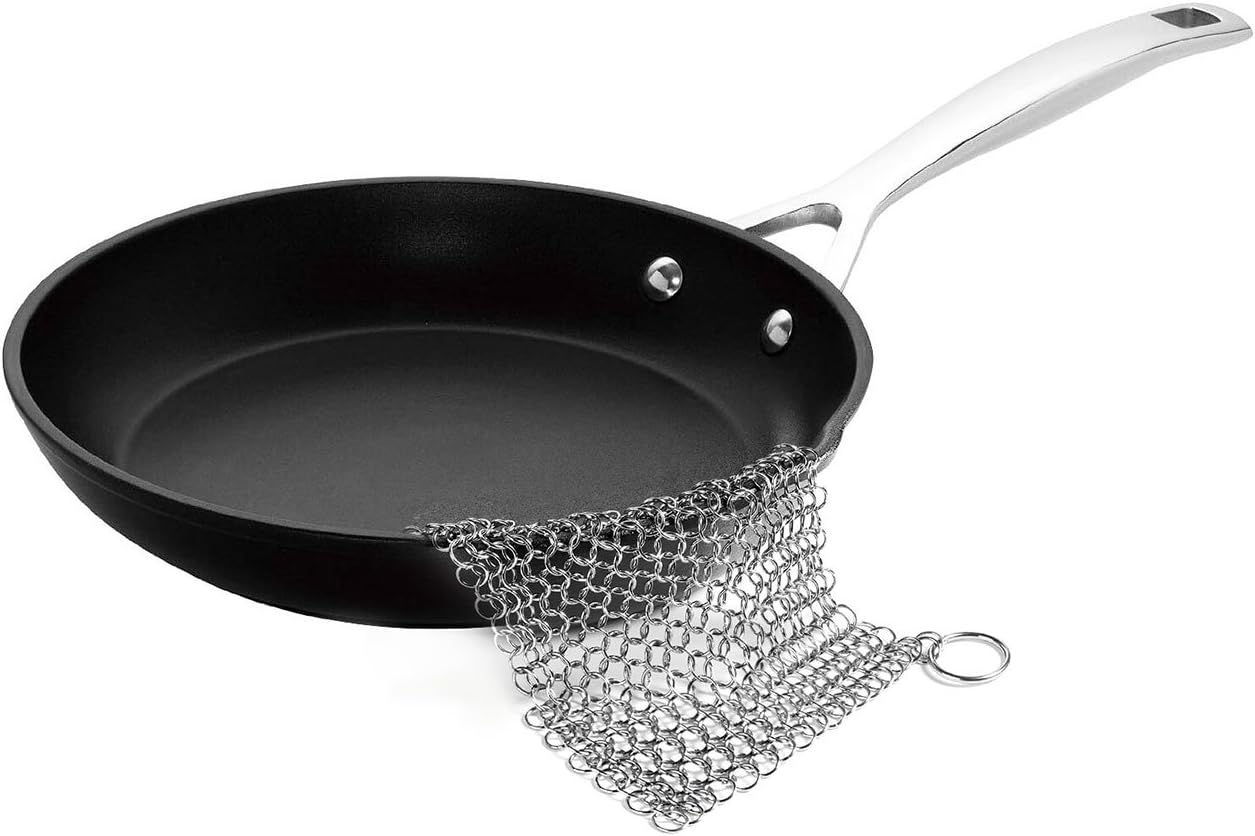 VIEWETEK Cast Iron Cleaner 8x6 More Efficient Stainless Steel Chainmail Scrubber