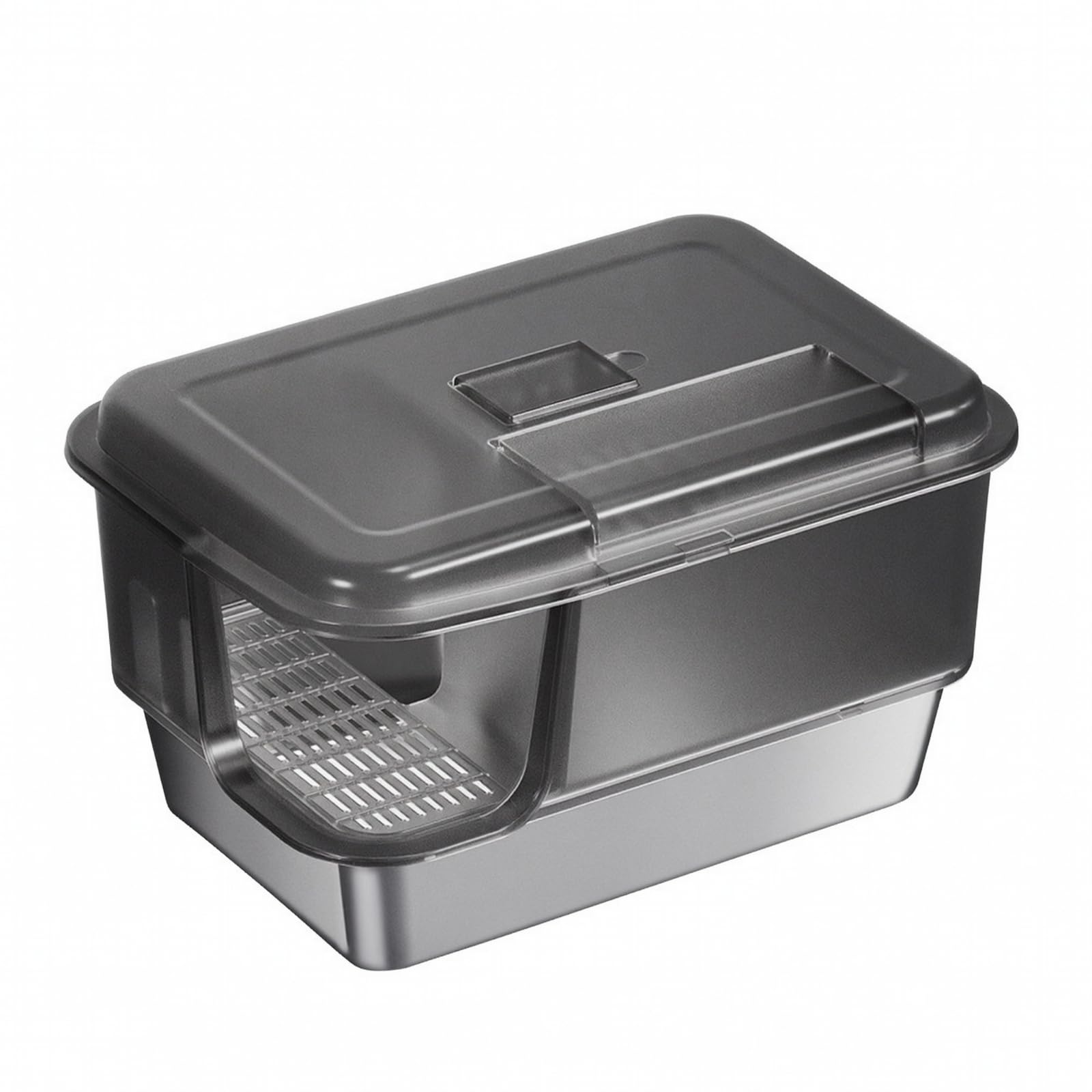Contenitore Lettiera Chiuso Gatto Lettiera Coperta Box Igienico Cassetta Coperta con Base in Acciaio Inox E Plastica PP Corridoio Coperto E Coperchio, Nero Trasparente, style to 2