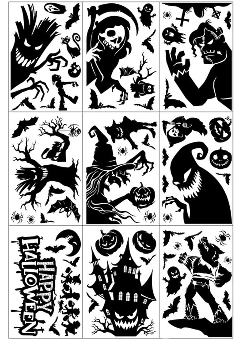 UCLEVER Halloween Window Stickers Double Sided Bats Straw Man Spiders Skull Pumpkin Clings for Party Home Yard Decoration (Halloween G)