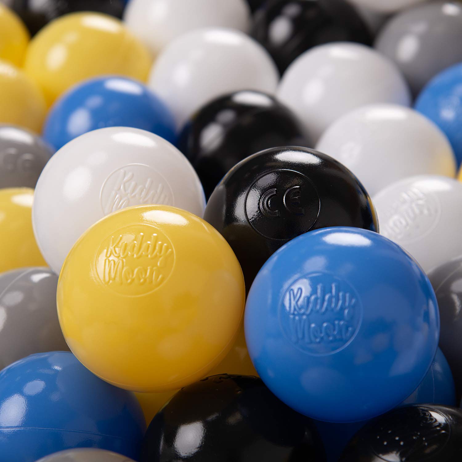 KiddyMoon Soft Plastic Play Balls For Children 500 Balls/6Cm-2.36In Colourful Made In EU, Black/White/Grey/Blue/Yellow — image 1