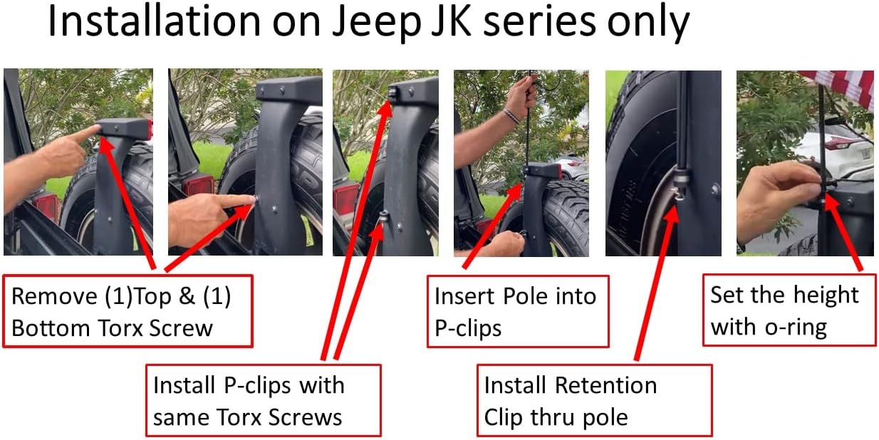 American Flag and Pole Set Compatible with Jeep JK Series Wrangler by Boat Trix.com