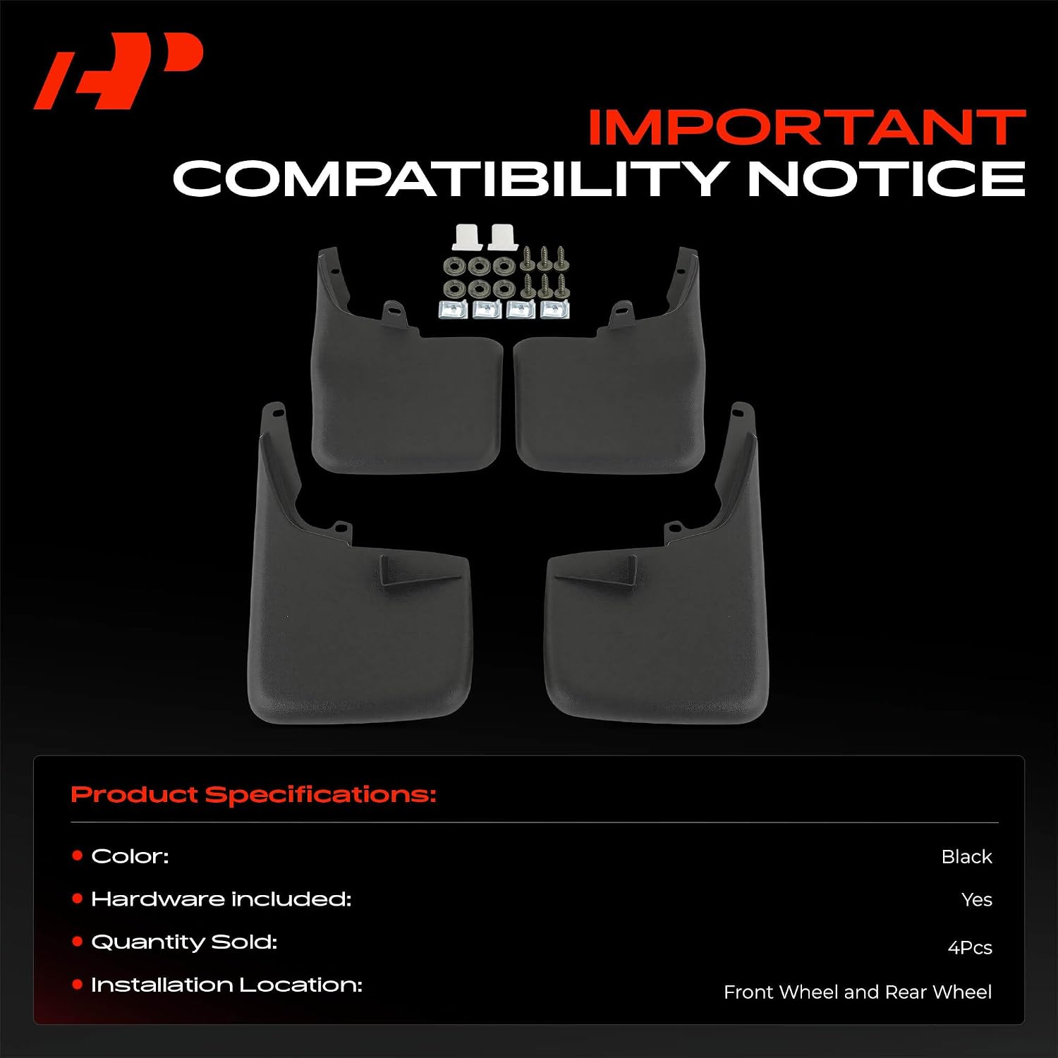 A-Premium Mud Flaps Compatible with Ford F-250 F-350 F-450 F-550 Super Duty, 2011-2016 Pickup, No Drilling Required Mud Guards with Hardware Accessories, Set of 4 Front and Rear