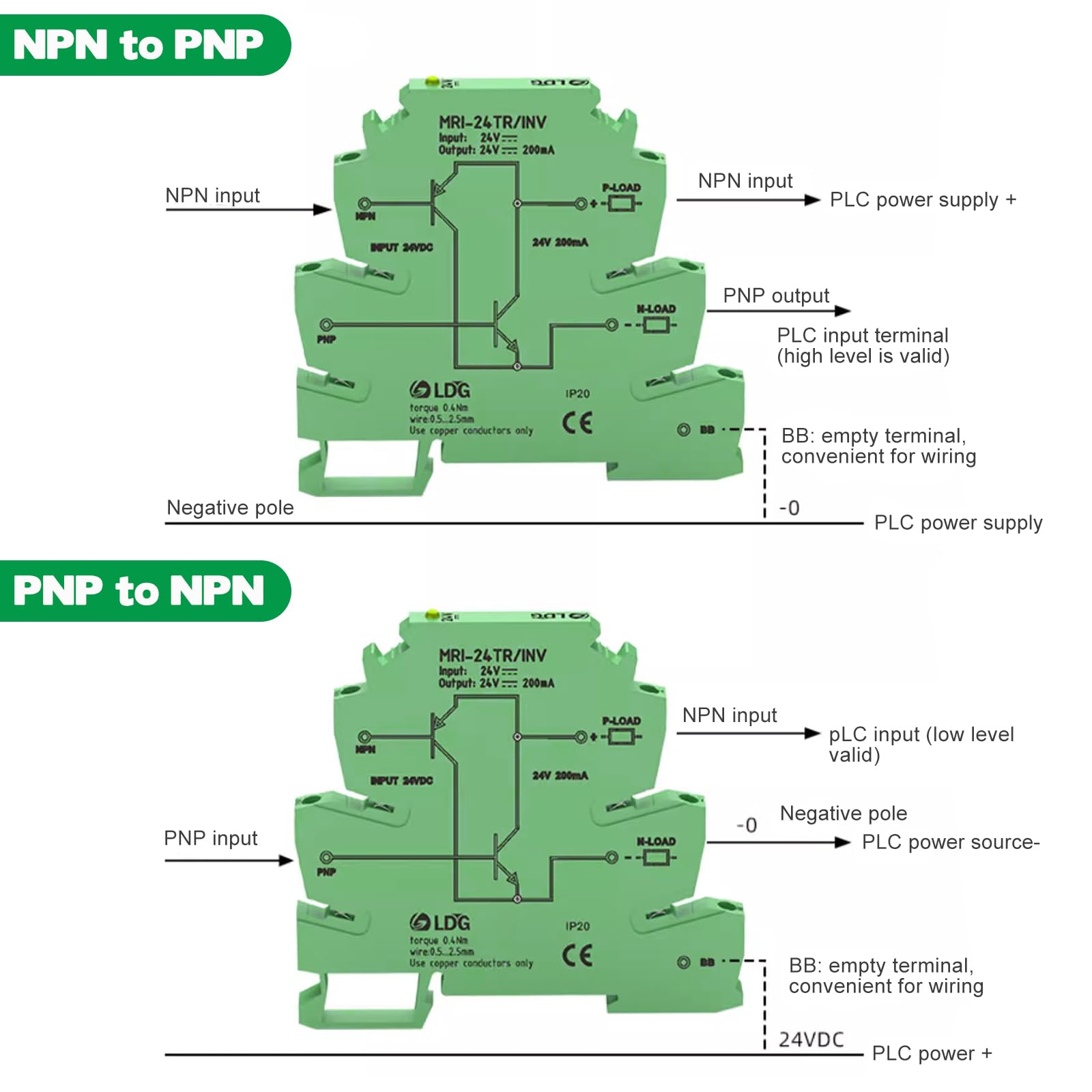 Convertitore di segnale NPN,convertitore di segnale MRI-24TR/INV ​​Convertitore di segnale NPN PNP Sensore PLC Modulo di conversione del livello di polarità IO