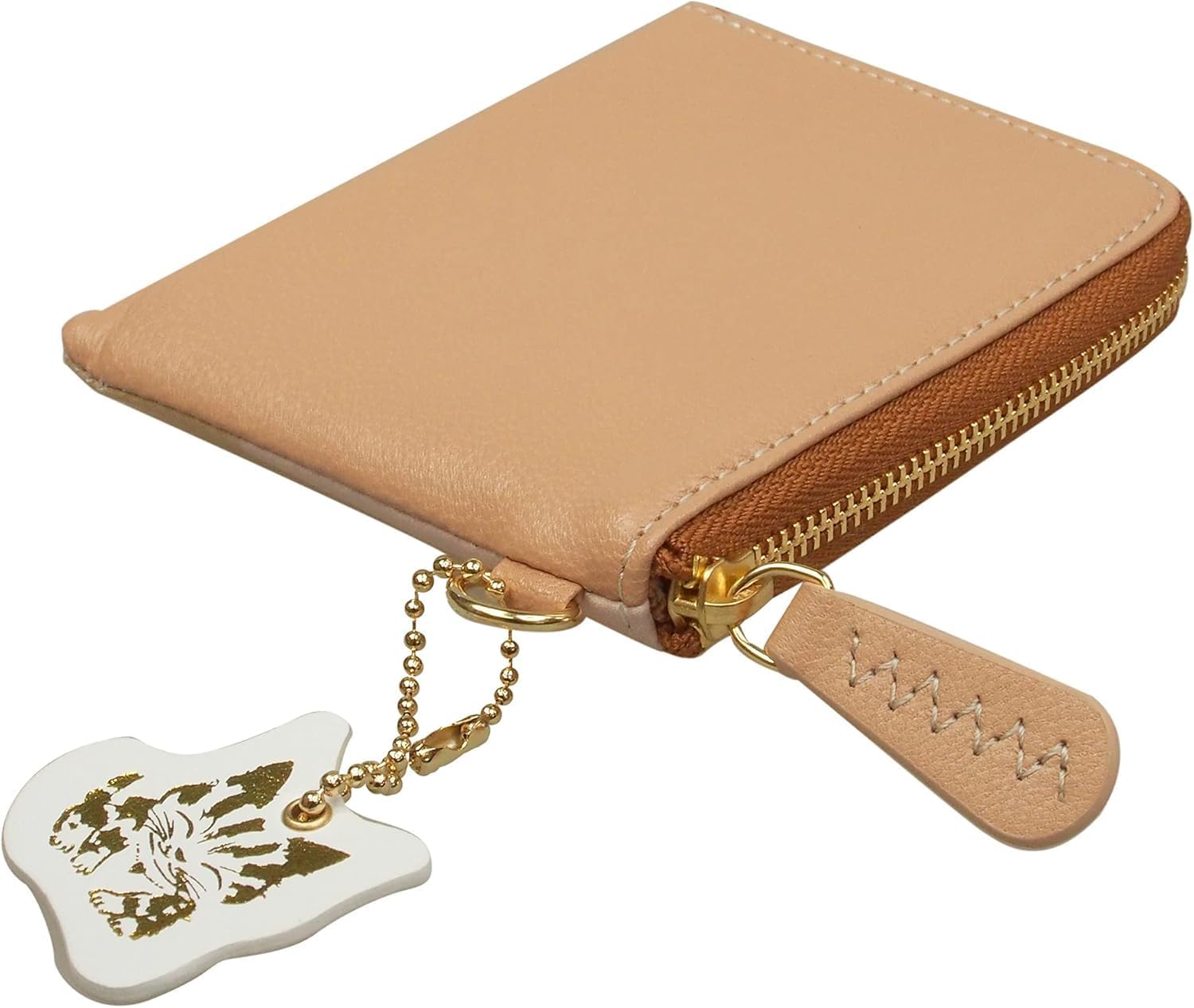 [渡辺あきお] Ｌ字ファスナー財布 牛革 本革 ミニ財布 ショートウォレット 軽量 猫チャーム付き 猫イラスト カワノバッグ WA-