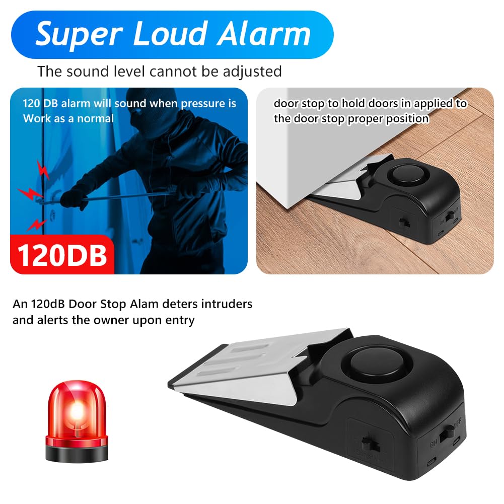 Flintronic Stoper do drzwi, 2 sztuki, stoper do drzwi, alarm antywłamaniowy, 120 dB, regulowana podwójna ochrona, urządzenie zabezpieczające do domu, hotelu i w podróży (baterie nie wchodzą w zakres