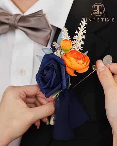 Miniatura 4 de TINGE TIME Boutonniere - Juego de 6 boutonniere de boda para hombre, Boutonniere para novio, novio y padrino, juego para baile de graduación, boda,