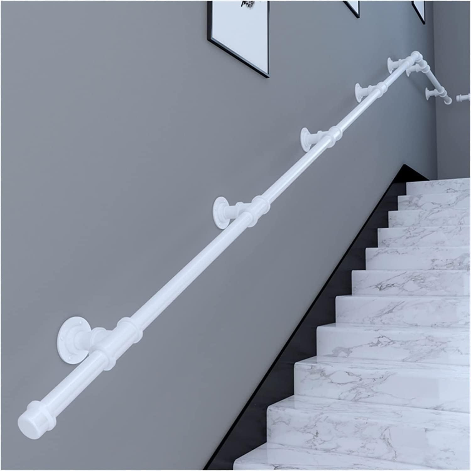 Main courante en fer forgé blanc 300cm pour escalier intérieur et extérieur sécurisé