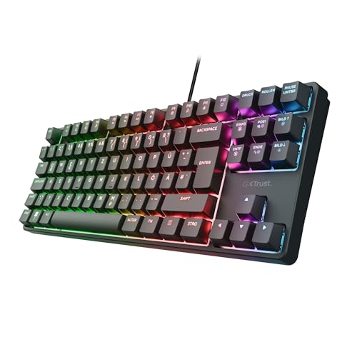 GXTrust 864 CADA TKL Mechanische Tastatur Deutsches QWERTZ Layout mit RGB Beleuchtung, Braune Huano Switches, Integrierte Software, USB Programmierbare Gaming Tastatur 80 Prozent für PC Laptop