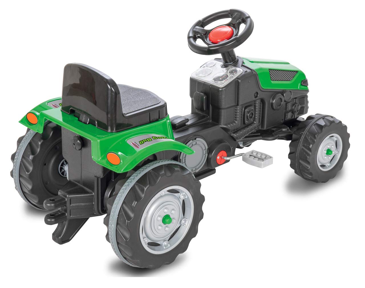 Trettraktor Strong Bull – Kippschutz, Antrieb durch Treten der Pedale, leichtgängiges Lenkradsystem, Verstellbarer Sitz, Hupe, Anhängerkupplung, Maximalgewicht 60 KG