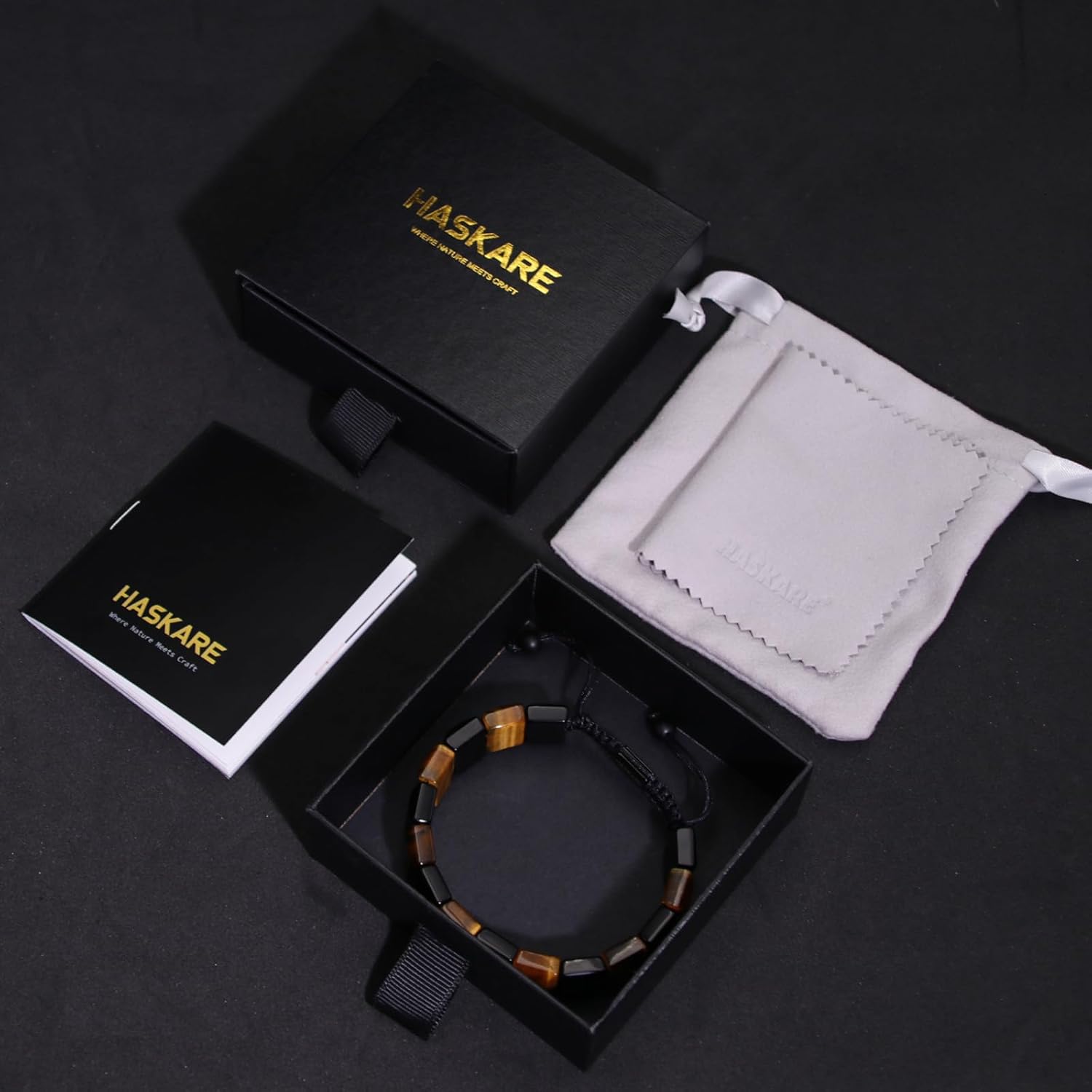 HASKARE Tiger Eye Bracelet for Men - Unique Natural Tiger Eye Obsidian Howlite Stone Protection Crystals Stuffers for Men Christmas Father's Day - Image 6