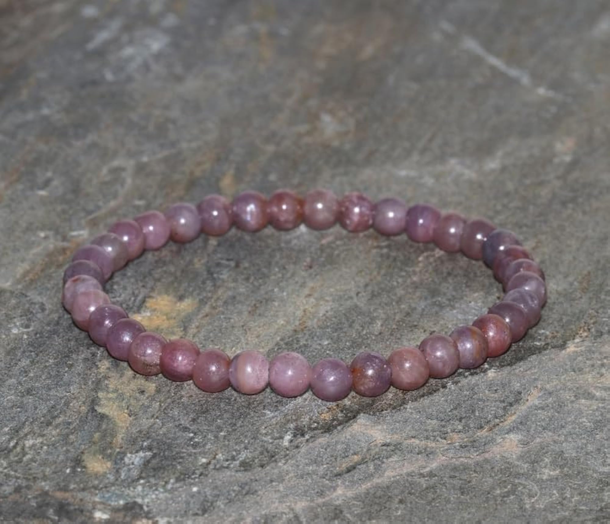 Unisex Natural Ruby 6mm Round Bead Stretchable Bracelet