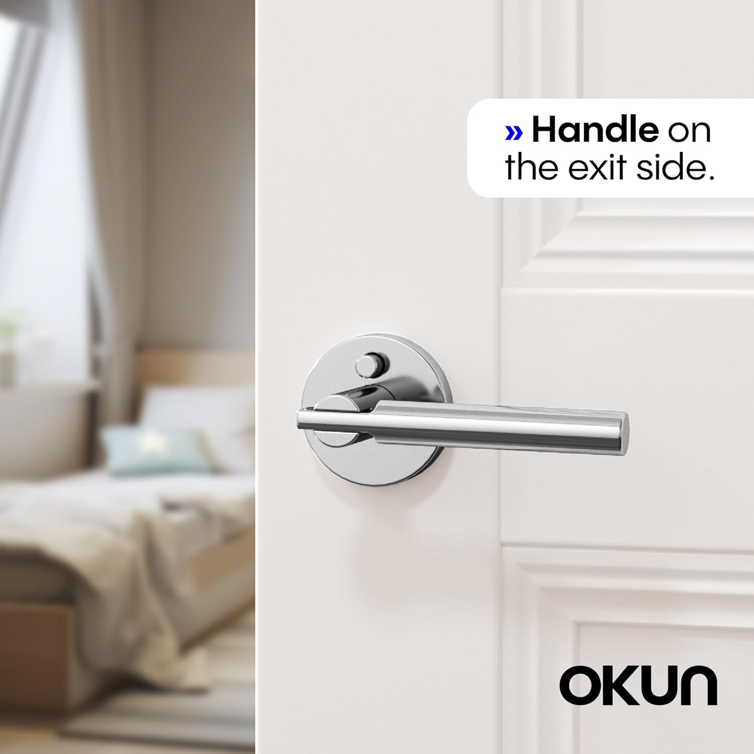 Okun Terra 2-Pack Chrome Privacy Door Levers – Push Button Lock, Reversible, Sleek Concealed-Mount Design for Bedroom & Bathroom