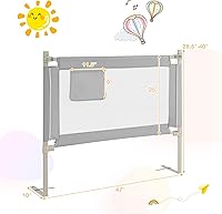 Vista 7 de BABY JOY Riel de cama para niños pequeños, 47 pulgadas de largo, altura ajustable y plegable, protector de riel de cama de bebé con bolsillo
